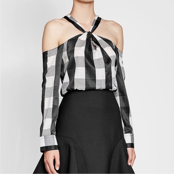 Rag & Bone - Black, White & Grey Cold Shoulder Blouse W/‎ Keyhole Cutout XS - Picture 1 of 10